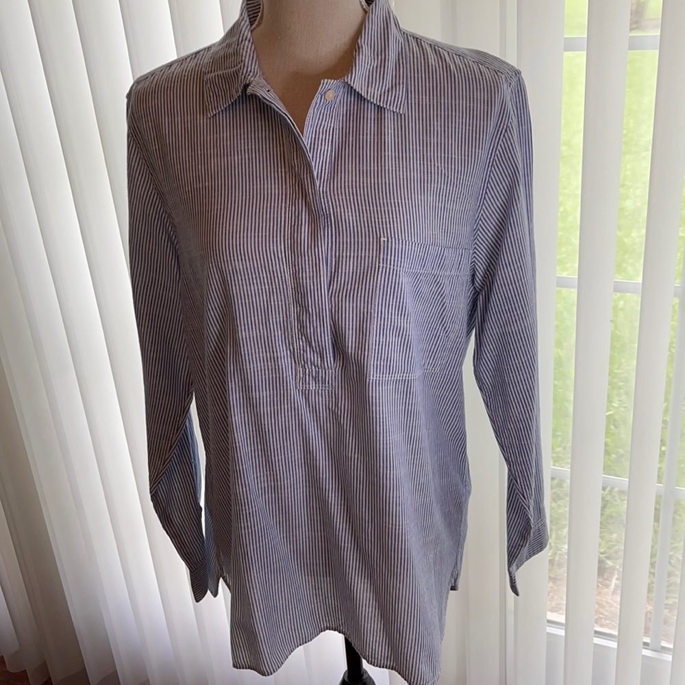 Blue & White Stripe Henley Top GAP L